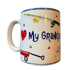 Vintage Russ I Love My Grandpa Coffee Mug Child’s Drawings Y2K Fishing Cards